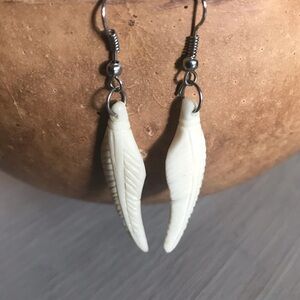 Hand-Carved bone Feather Earrings